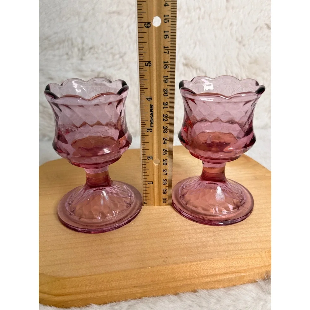 Vintage Pink Depression Glass Votive Candle Holders Tulip Scalloped Set of 2